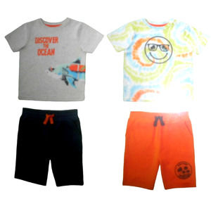 12M Mix & Match 4-Pc Short Sleeve Shirts & Shorts Playwear Sets (Shark / SMILEY)